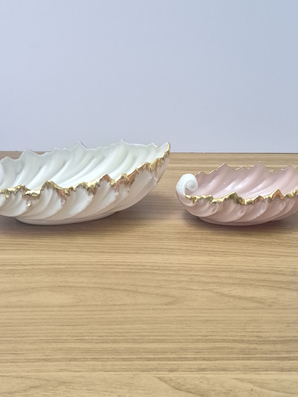 Lenox Vintage Porcelain Shell Bowl Set Pink Ivory Gold Gilt Vanity Catchall